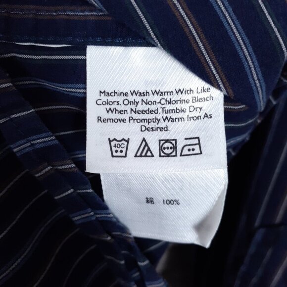 Eddie Bauer Mens Button Up Shirt Tall XL Blue Brown Stripe 717 - Picture 4 of 4